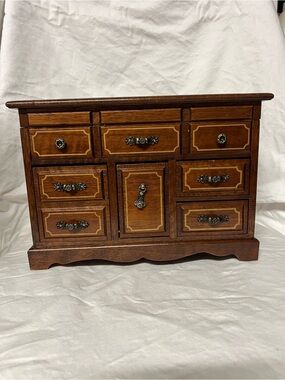 Wood Jewelry Organizer Chest in Dark Brown Vtg